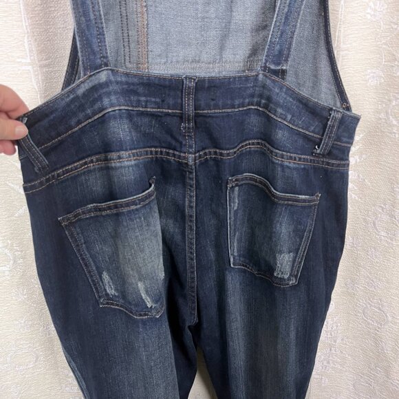 Free People Milo distressed denim overalls exposed back bodycon cowgirl boho 31 - Picture 6 of 9